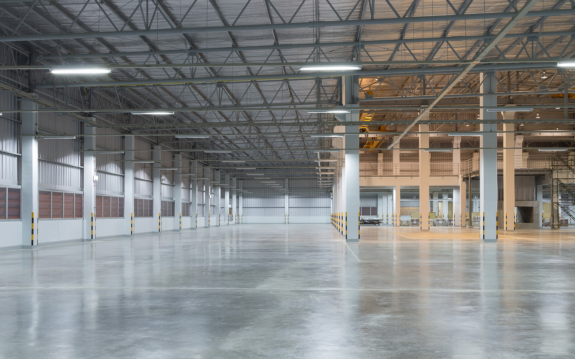 Concrete floor inside industrial building